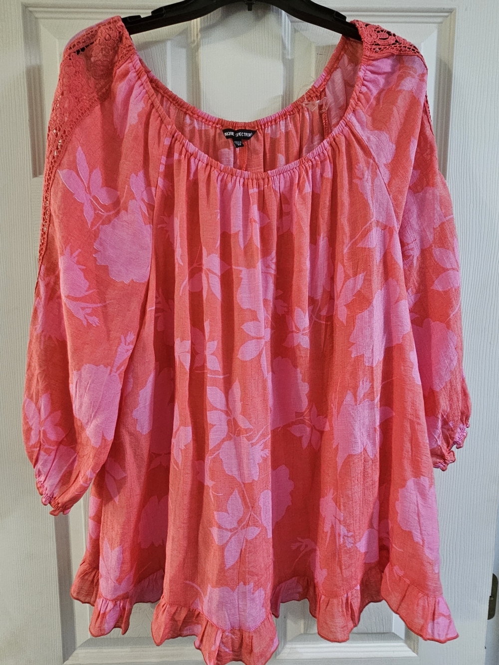 Unique Spectrum Coral Pink Floral Peasant Tunic